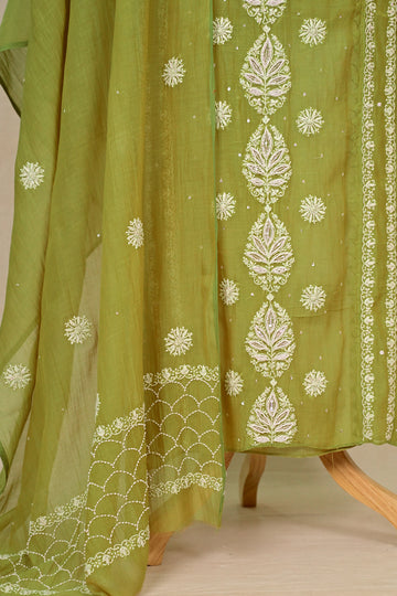 Olive Chanderi Chikankari Suit