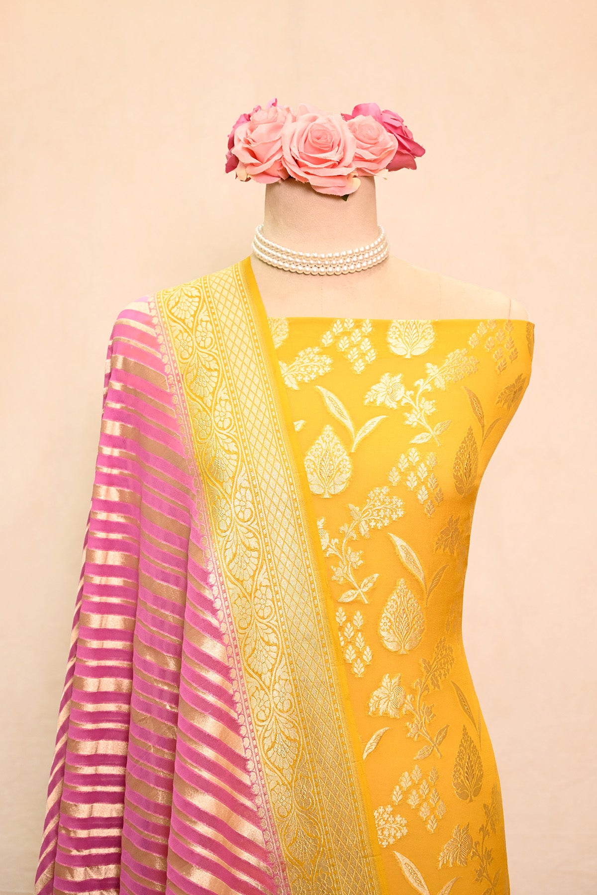 Bright Yellow Khaddi Georgette Banarasi Suit