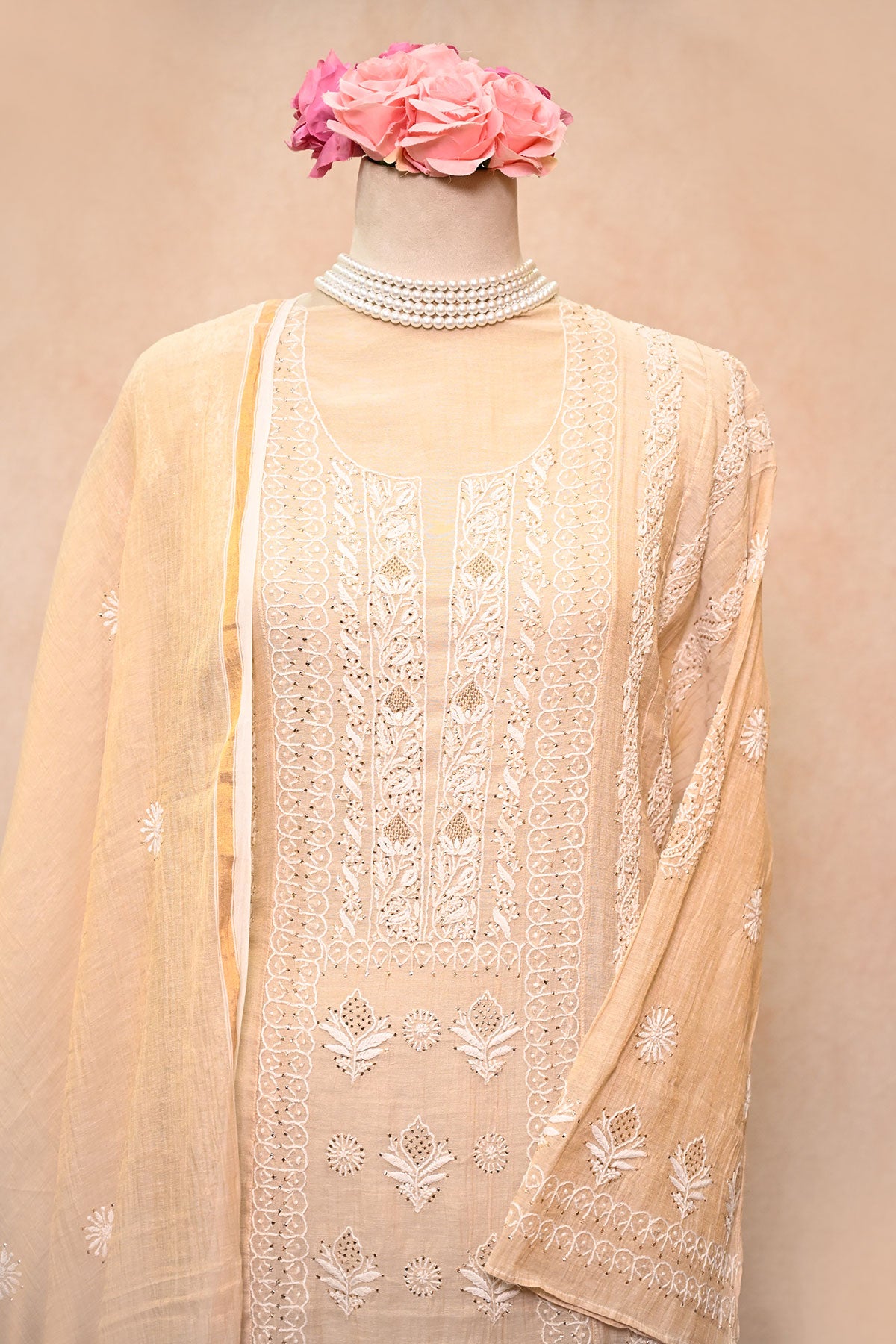 Pure Tissue Chanderi Chikankari Anarkali