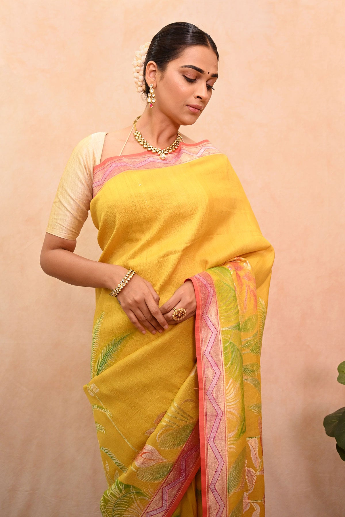 Yellow Tussar Georgette Banarasi Saree