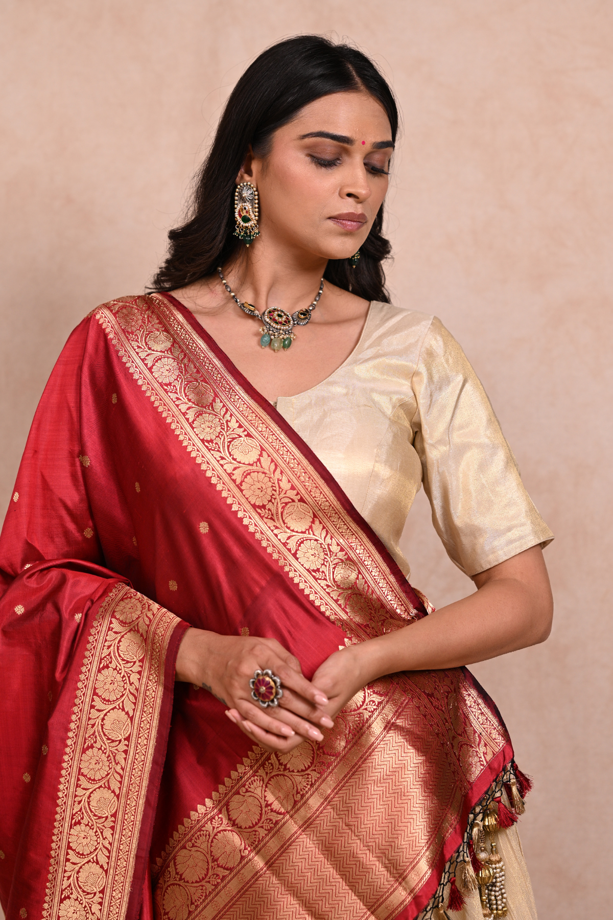 Red Katan Silk Banarasi Dupatta With  Bold Border