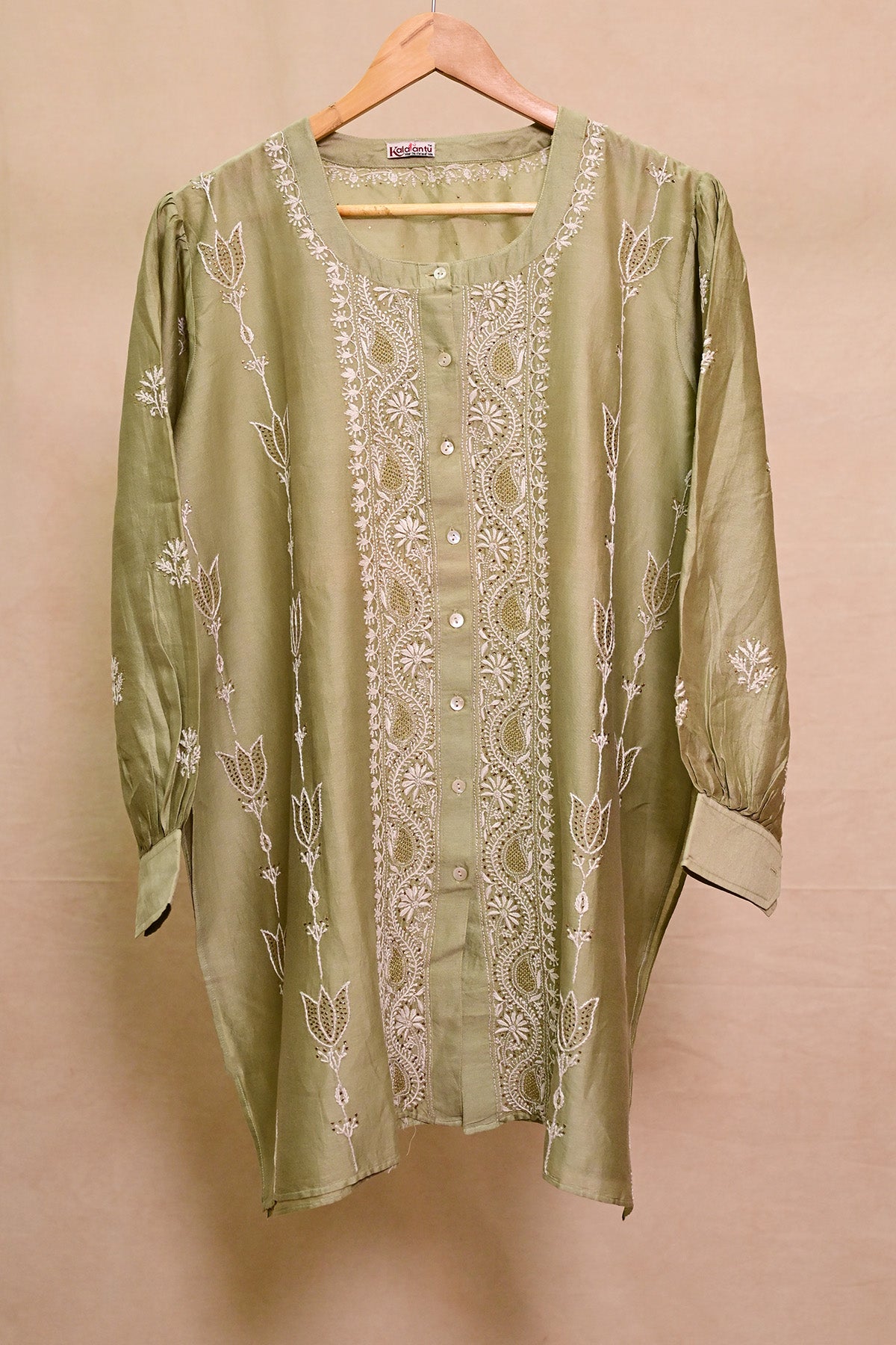 Sage Green Chanderi Chikankari Co-ord set