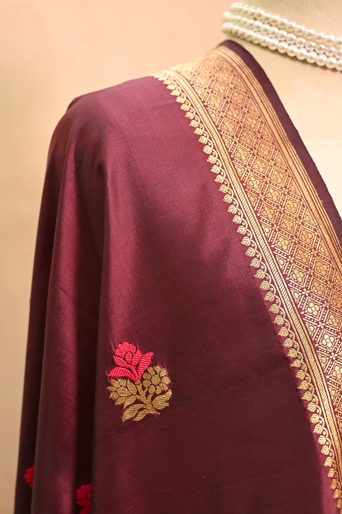 Grape Wine Katan Silk Banarasi Dupatta