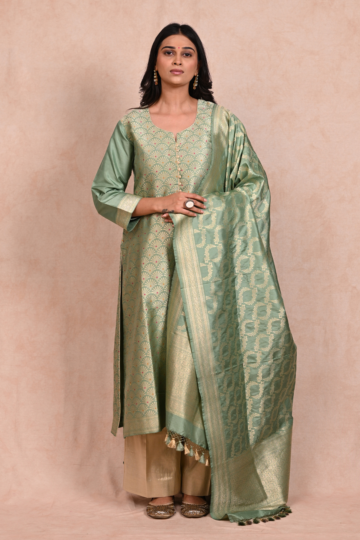 Sea Green Banarasi Brocade Suit