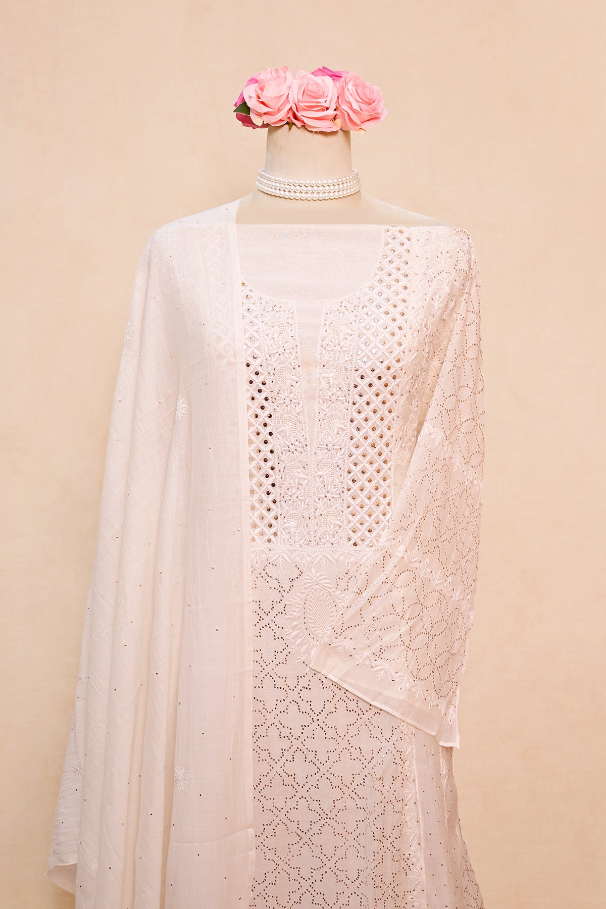 Off White Chanderi Chikankari Anarkali