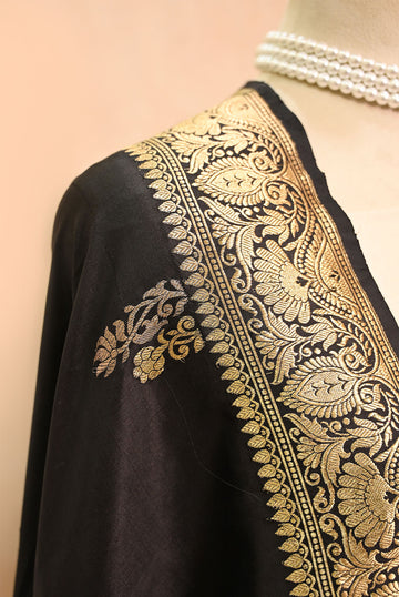 Black Katan Silk Banarasi Dupatta with Double Zari Butta