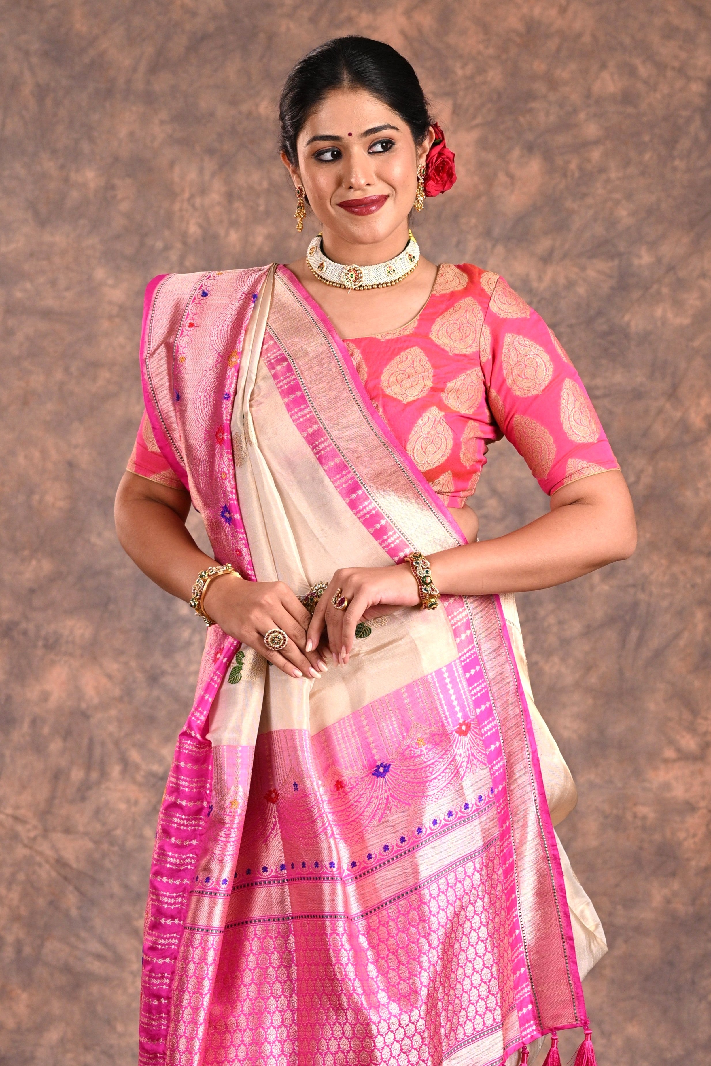 Ivory Tissue Silk Banarasi Saree