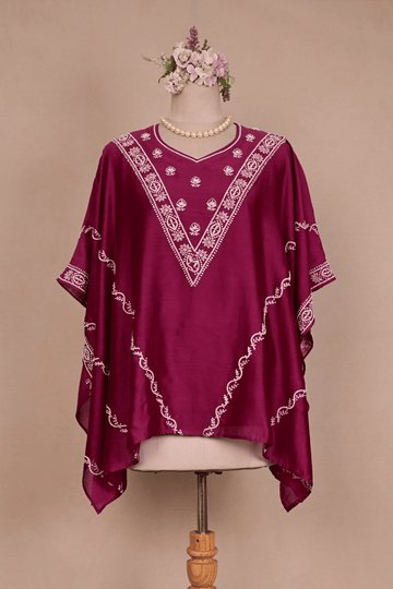 Plum Purple Banarasi Chanderi Chikankari Kaftan