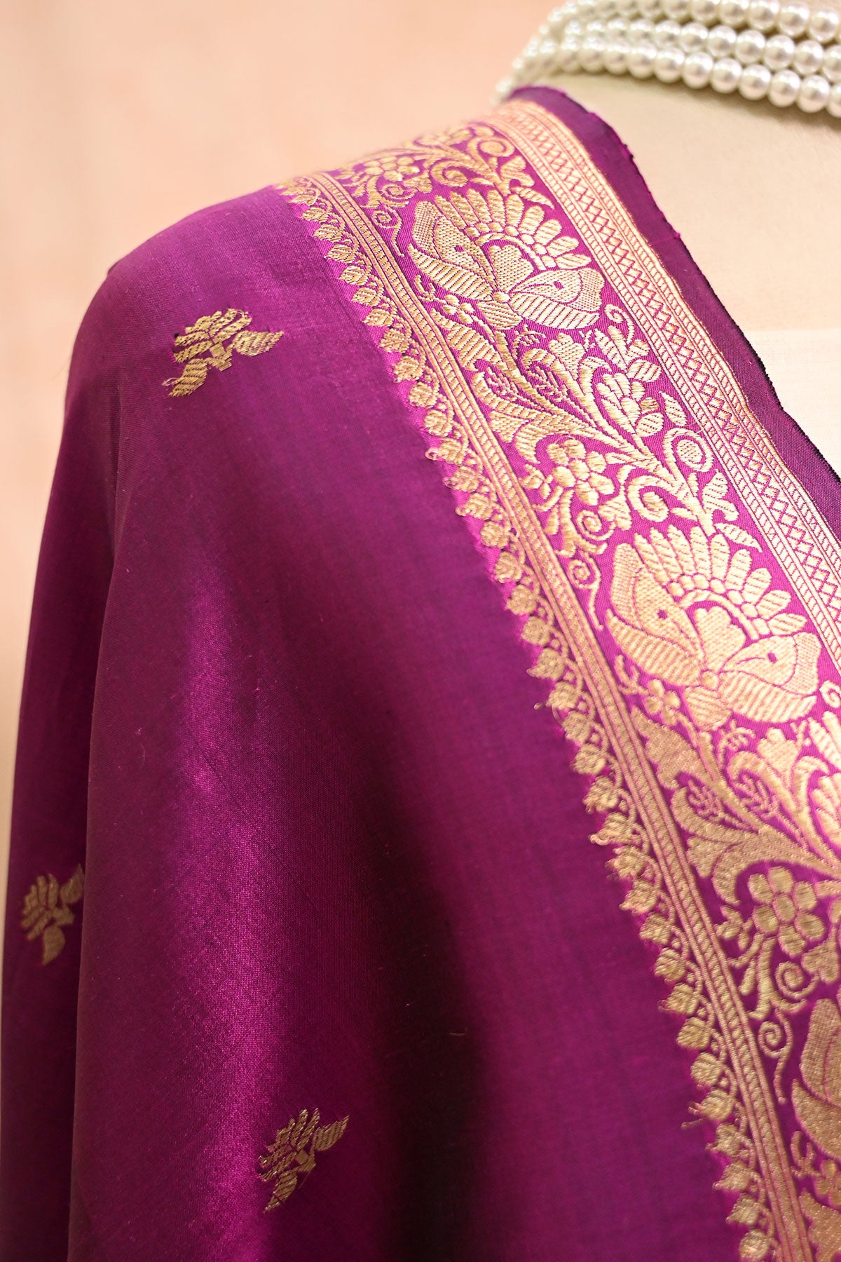 Purple Katan Silk Banarasi Dupatta With  Zari butta pattern
