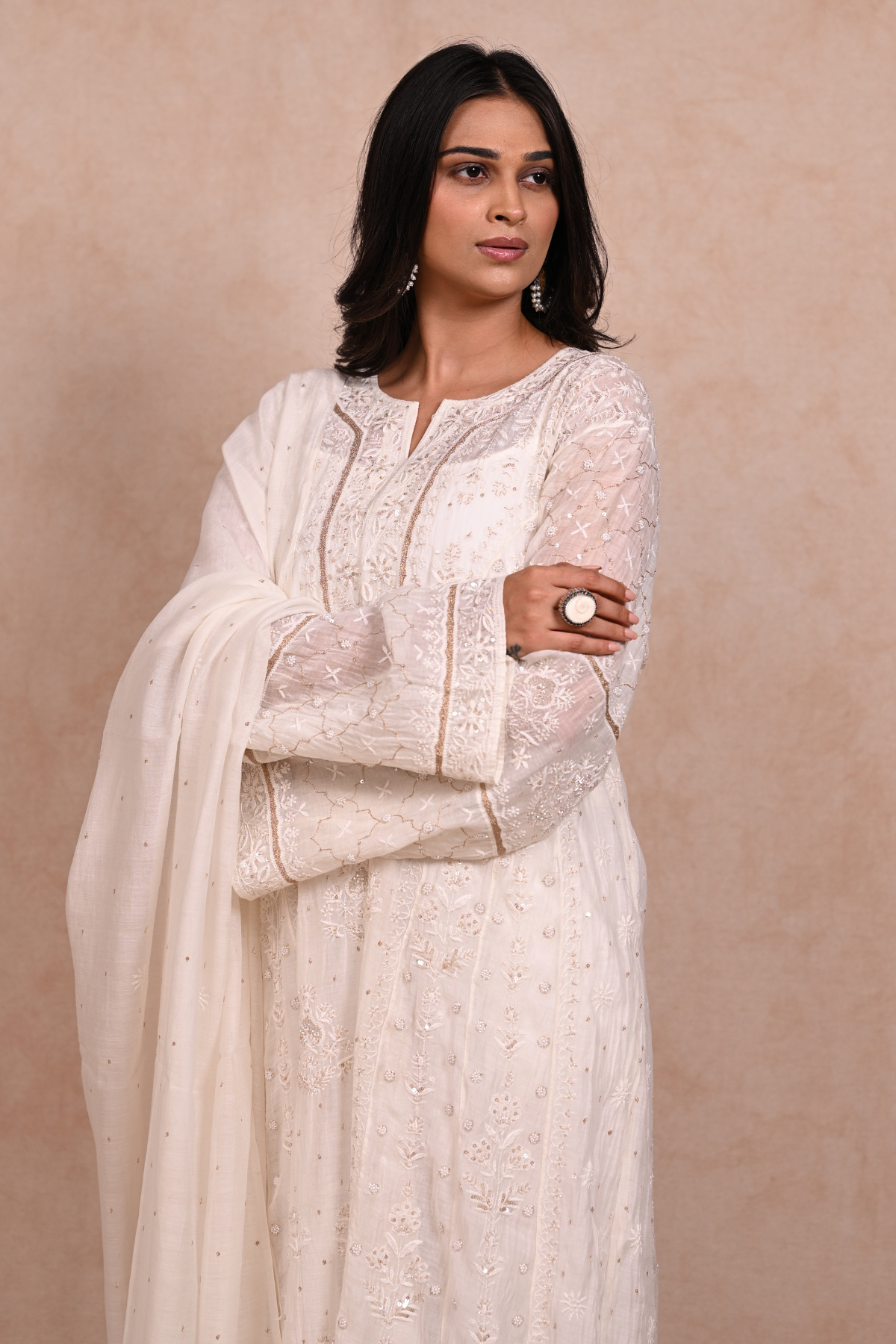 Off White dyeable Chikankari Anarkali
