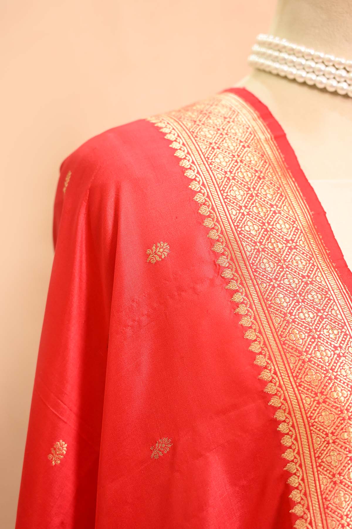Vermillion Red Katan Silk Banarasi Dupatta