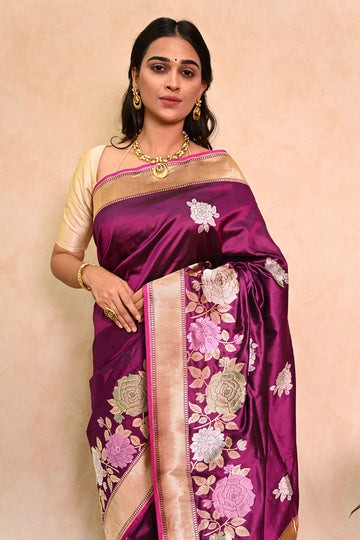 Katan Silk Rupa-Sona Phulkari Banarasi Saree with Intricate Booti Motifs