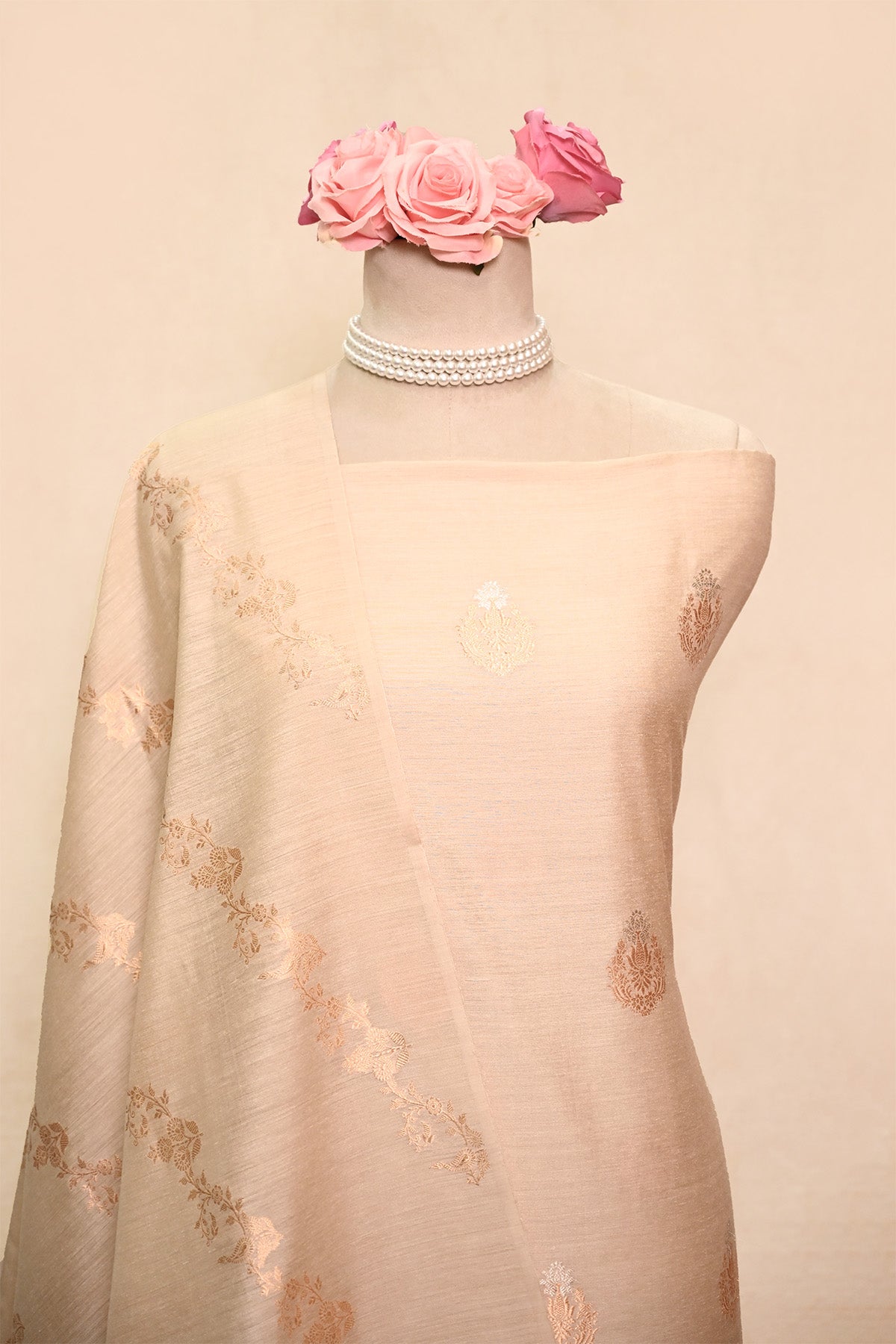 Beige Moonga Silk Banarasi Suit
