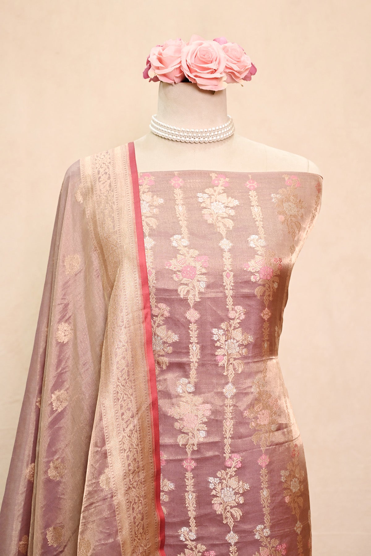 Mauve Tissue Silk Banarasi Suit