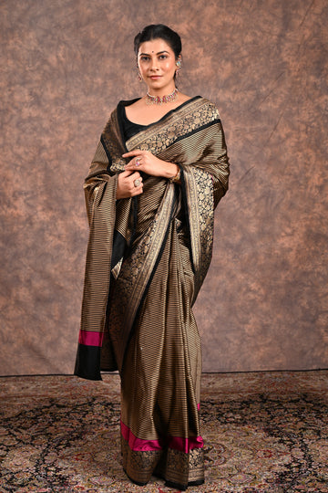 Black Satin Silk Banarasi Saree