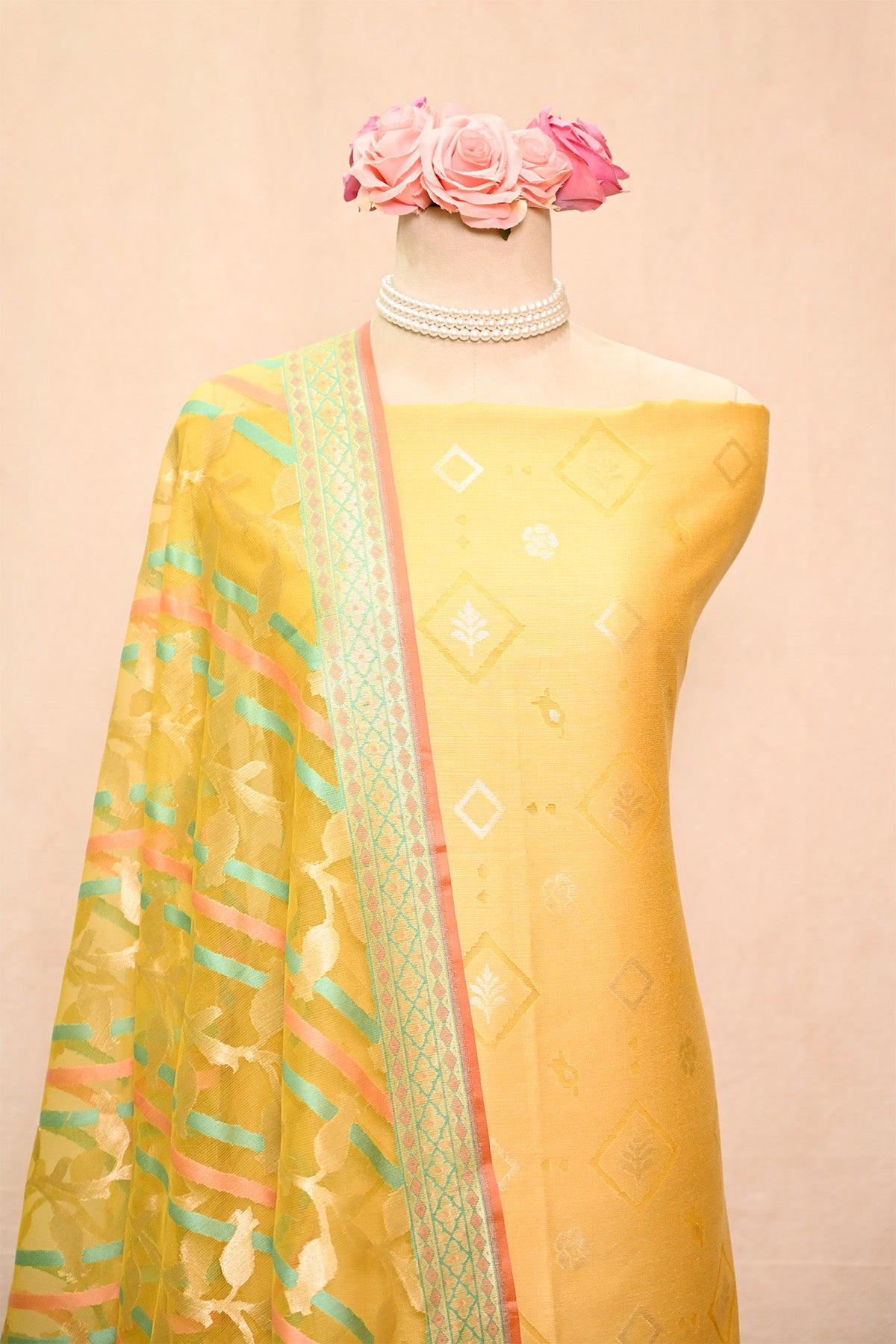 Yellow Dupion Silk Banarasi Suit