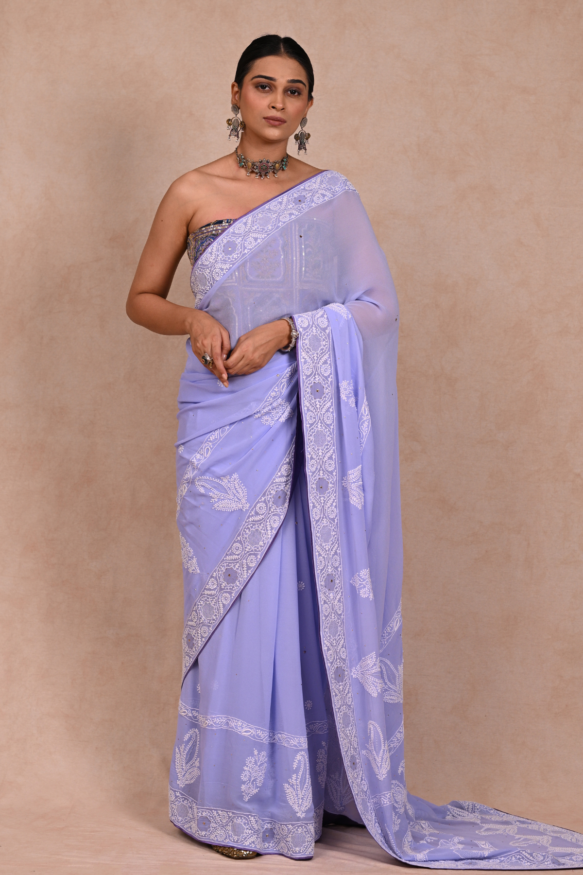 Light Purple Pure Georgette Chikankari saree