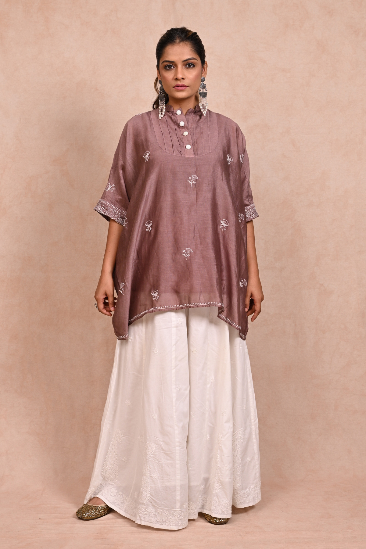 Brown Chanderi Chikankari Kaftaan