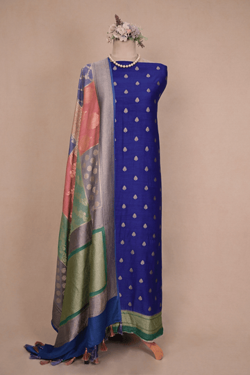 Steel Blue Banarasi Moonga Silk Suit