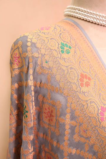 Dusty Blue Khaddi Georgette Banarasi Dupatta