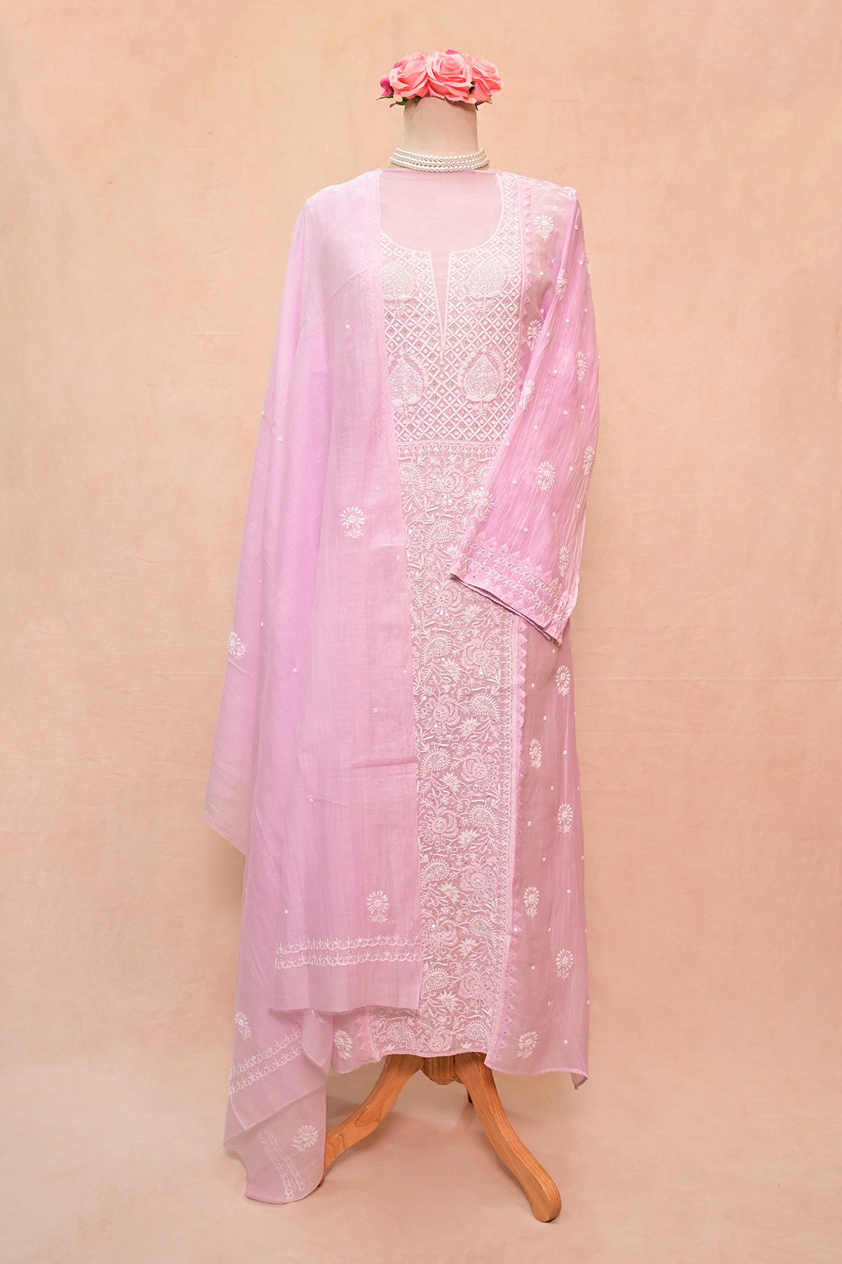Light Lavender Chanderi Chikankari Suit