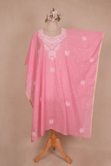 Blush Pink Banarasi Chanderi Chikankari Kaftan