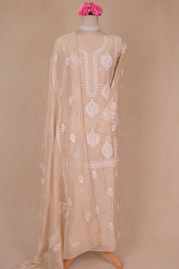 Beige Tissue Chanderi Chikankari Suit