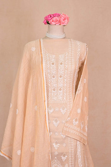 Beige Tissue Chanderi Chikankari Anarkali