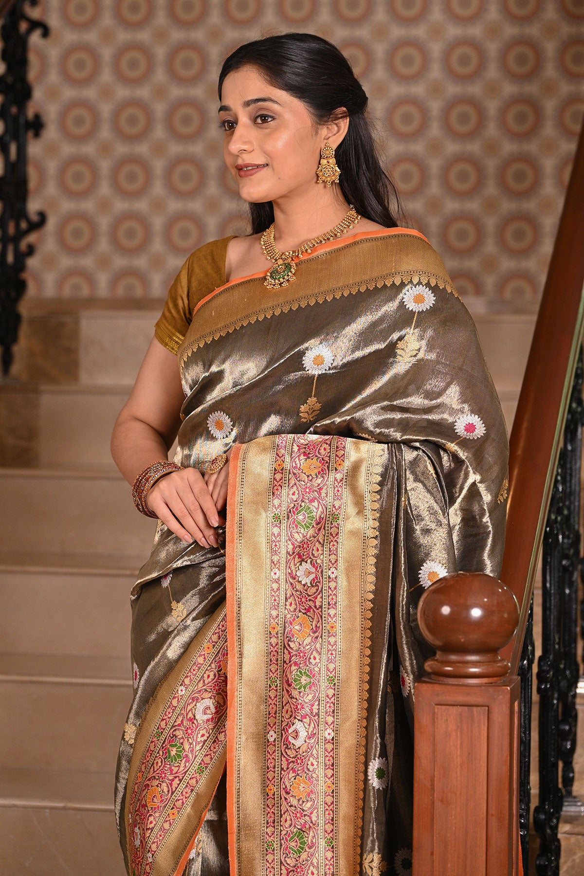 Katan Tissue Silk Banarasi Saree with Meenakari Work