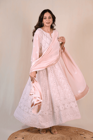 Light Rose Pink Georgette Chikankari Anarkali