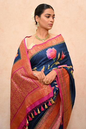 Tussar Georgette Banarasi Saree with Hand Brush Dye