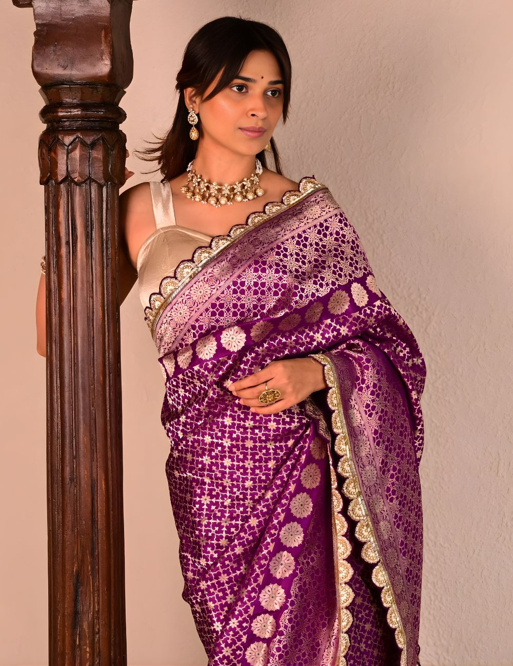 Royal Purple Katan Silk Handcrafted Saree