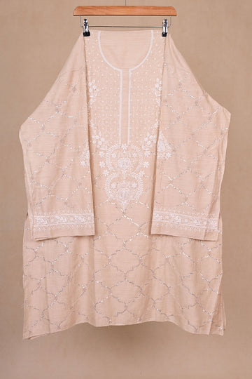 Beige Moonga Silk Chikankari Co-ord Set