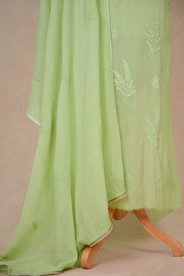 Light Green Viscose Georgette Chikankari Suit