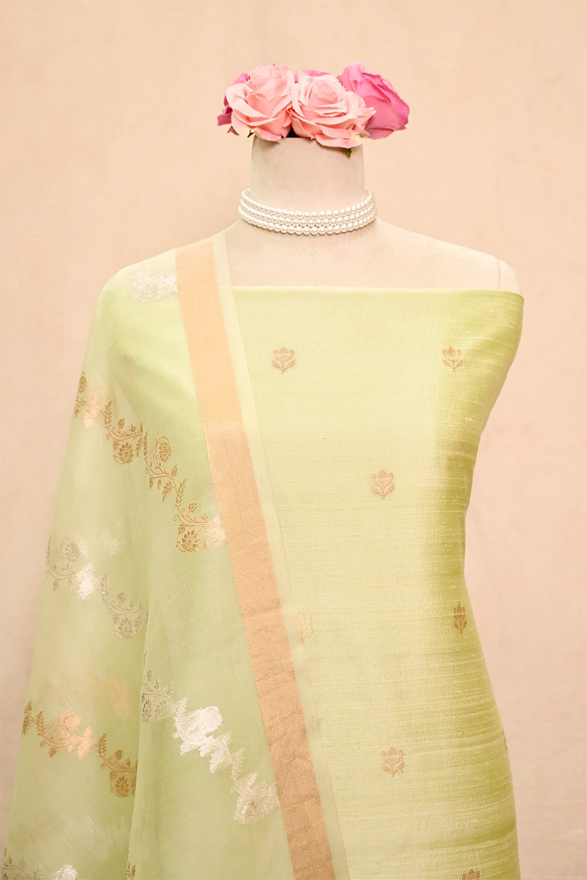 Pastel Green Raw Silk Banarasi Suit