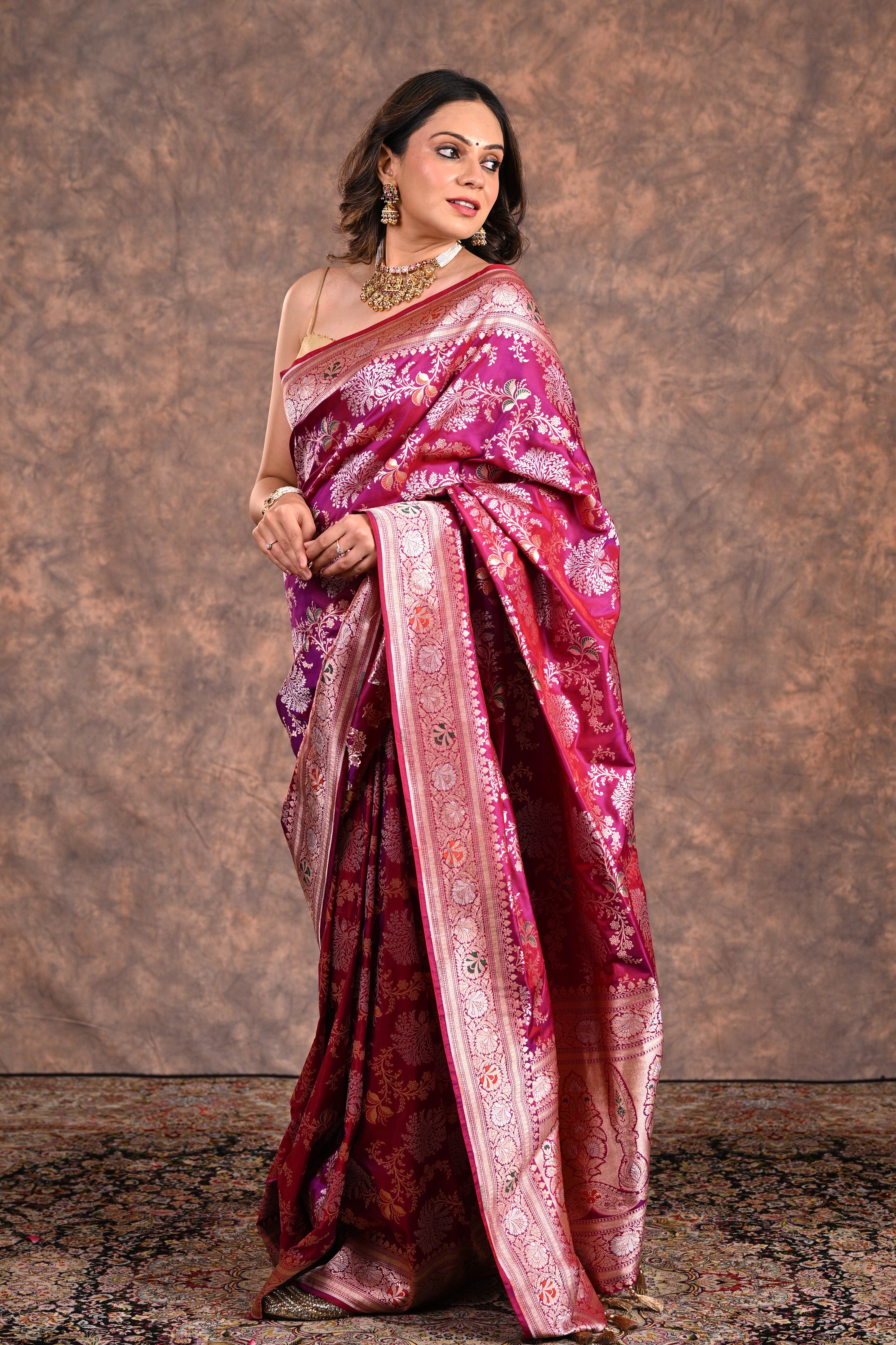 Magenta Katan Silk Banarasi Saree