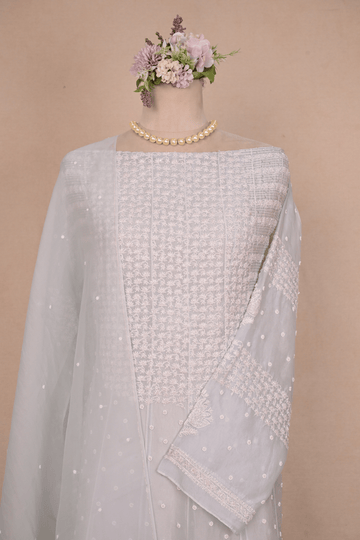 Ice Blue Organza Chikankari Anarkali