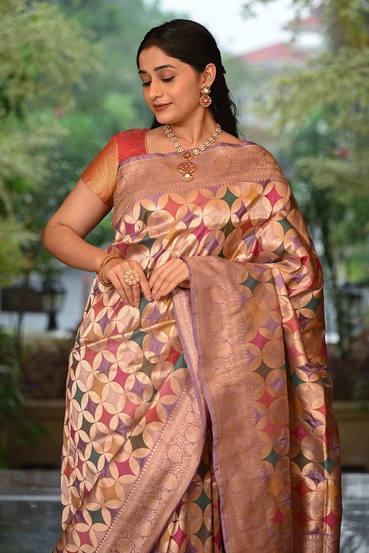 Katan Silk Rangkat Banarasi Saree with Patola-Inspired Motifs