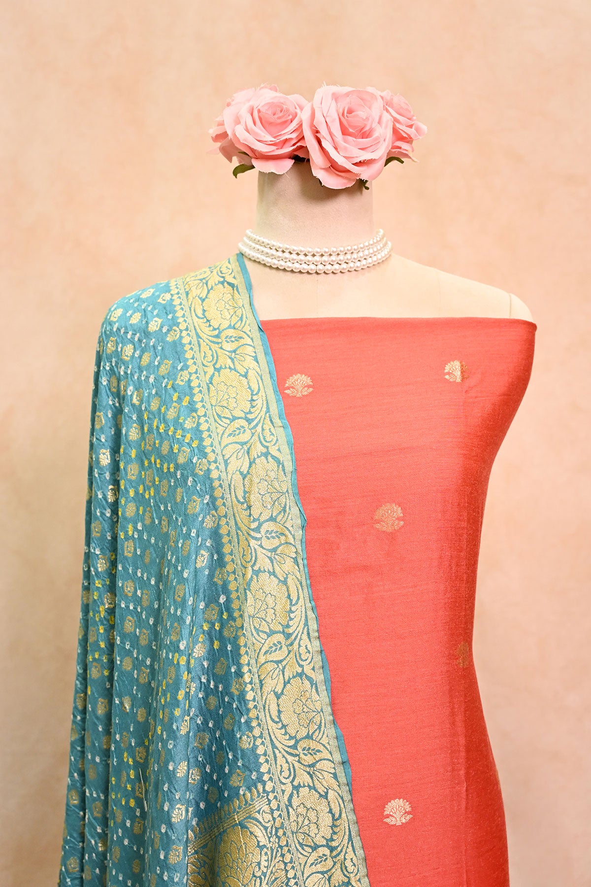 Rust Red Banarasi Moonga Silk Suit
