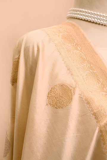 Beige Katan Silk Banarasi Dupatta with Banarasi Motifs
