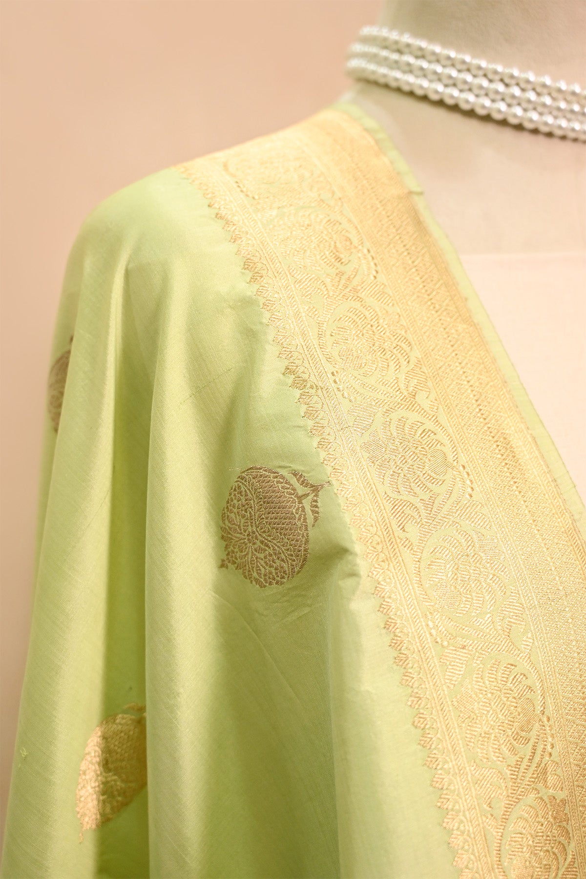 Pastel Green Katan Silk Banarasi Dupatta