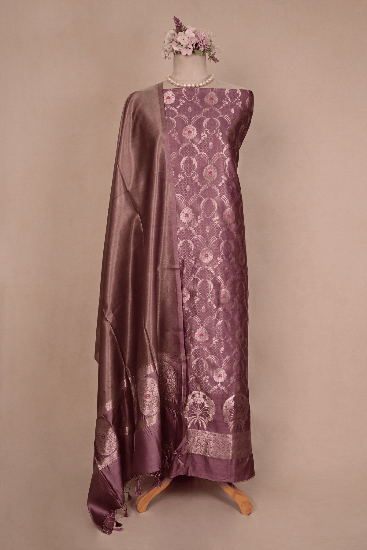 Metallic Purple Banarasi Mulberry Silk Suit