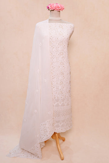 Off White Georgette Chikankari Suit