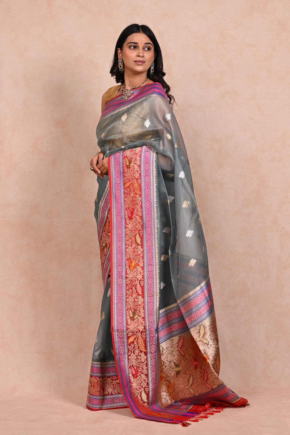Banarasi Kora Silk Saree with Satin Border & Resham-Zari Work