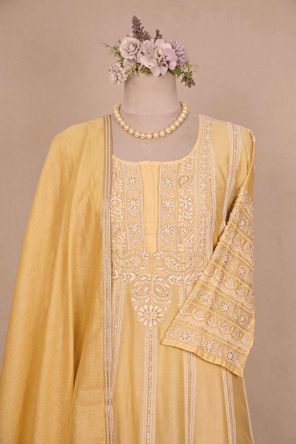 Butter Yellow Chanderi Silk Chikankari Anarkali