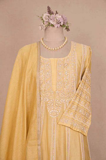 Butter Yellow Chanderi Silk Chikankari Anarkali