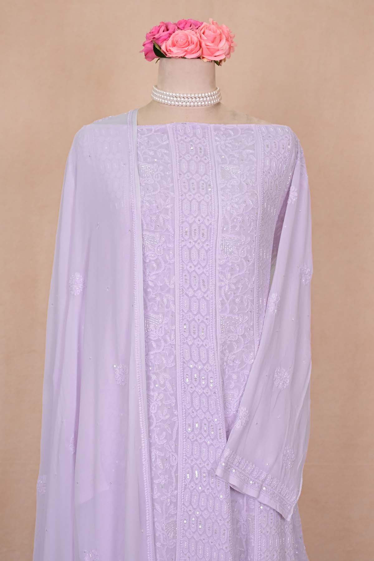 Light Lavender Viscose Georgette Chikankari Anarkali