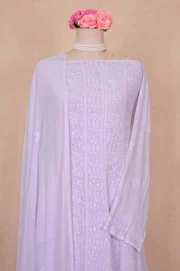 Light Lavender Viscose Georgette Chikankari Anarkali
