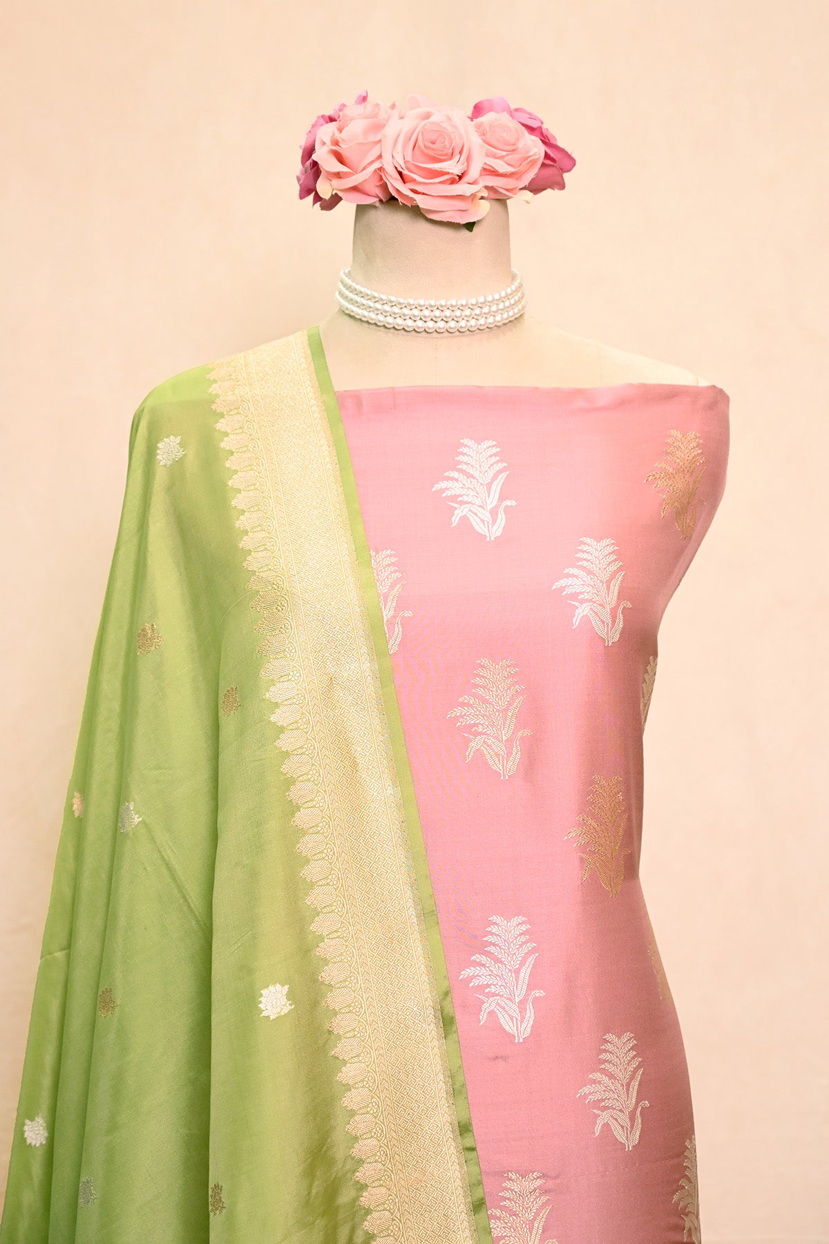Dusty Pink Katan Silk Banarasi Suit
