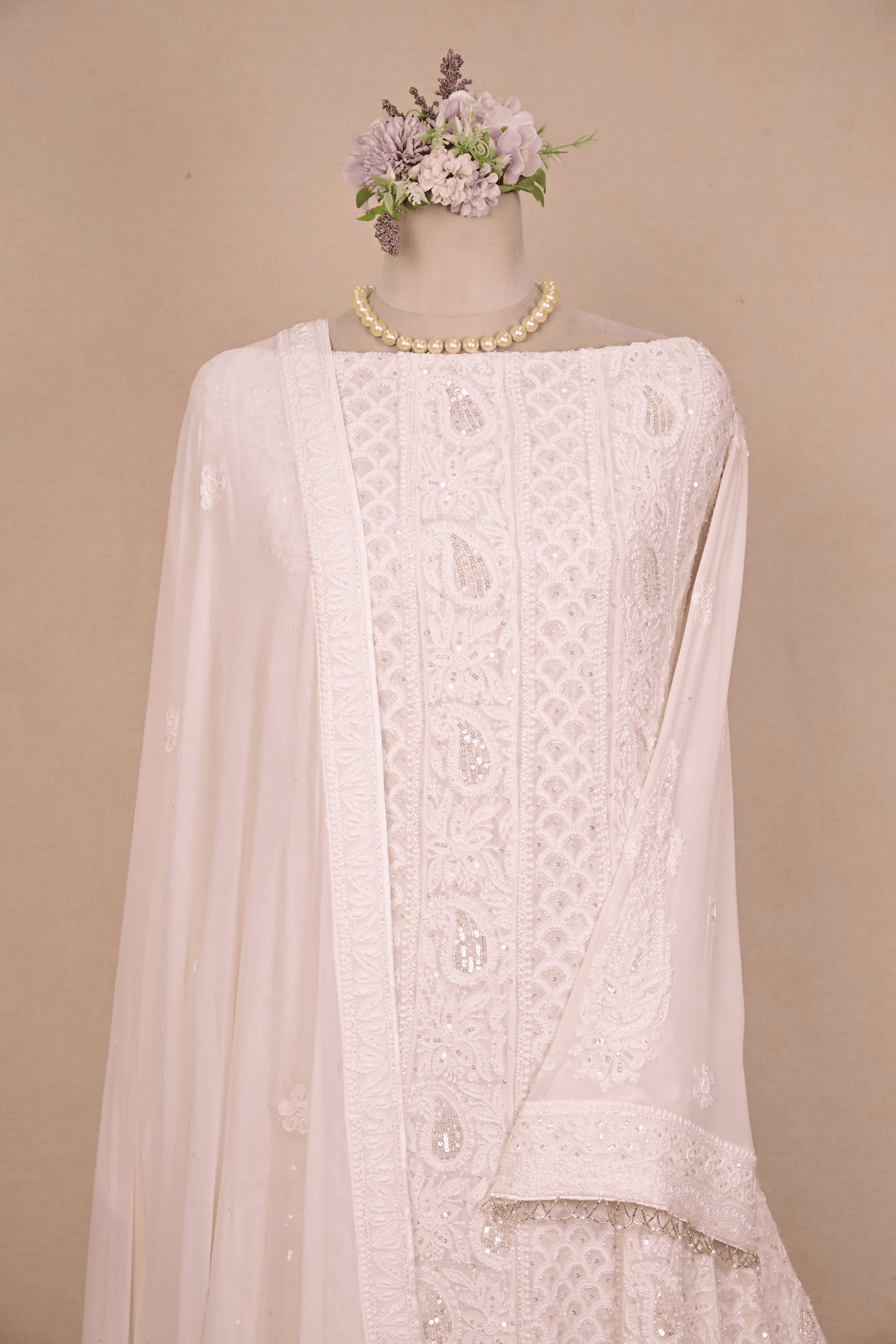 White Georgette Chikankari Anarkali